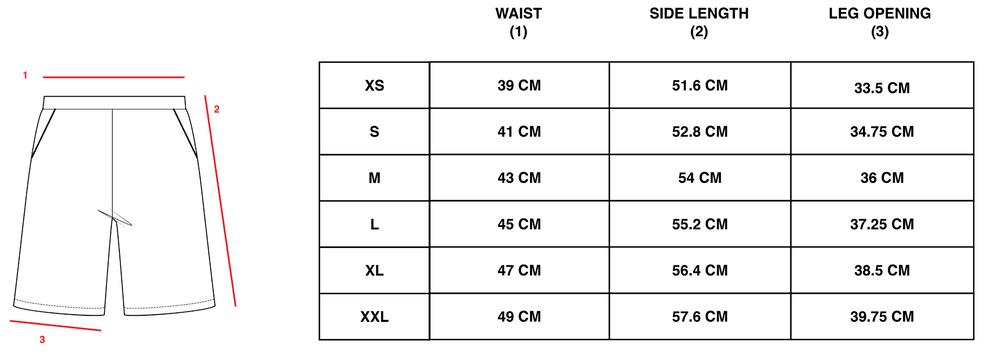 JEEDLES WWT SCUBA SHORTS - BLACK / YELLOW size chart