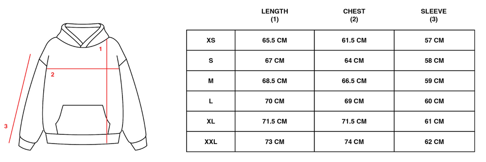 5 STAR - WWT LOGO UNIFORM HOODIE BLACK size chart