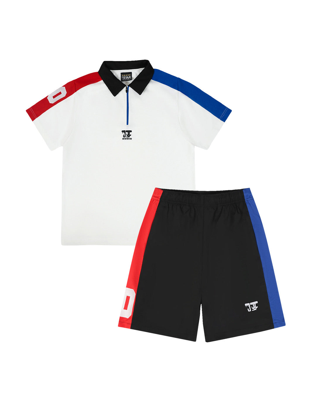 WWT 2 TONE POLO SHIRT + ACTIVEWEAR SHORTS RED/WHITE/BLACK/BLUE