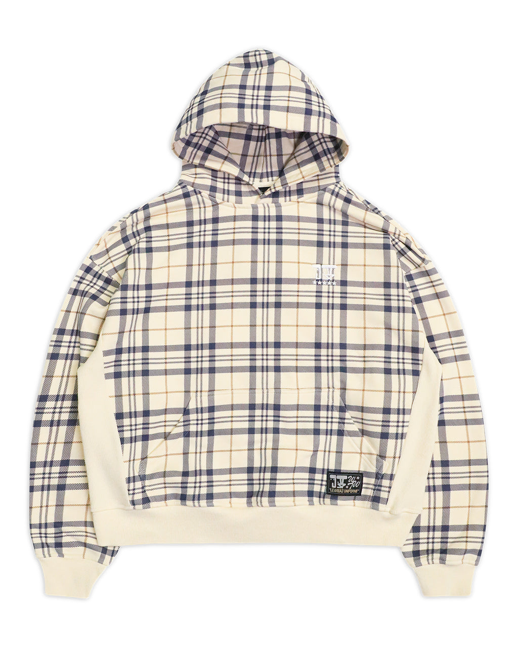 PLAID 5 STAR EMBROIDERED HOODIE - BEIGE/NAVY