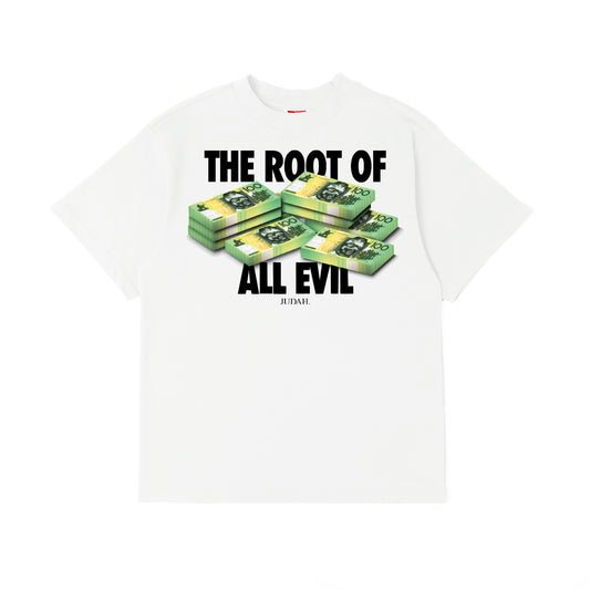ROOT OF ALL EVIL TEE WHITE (NEW BLANK)