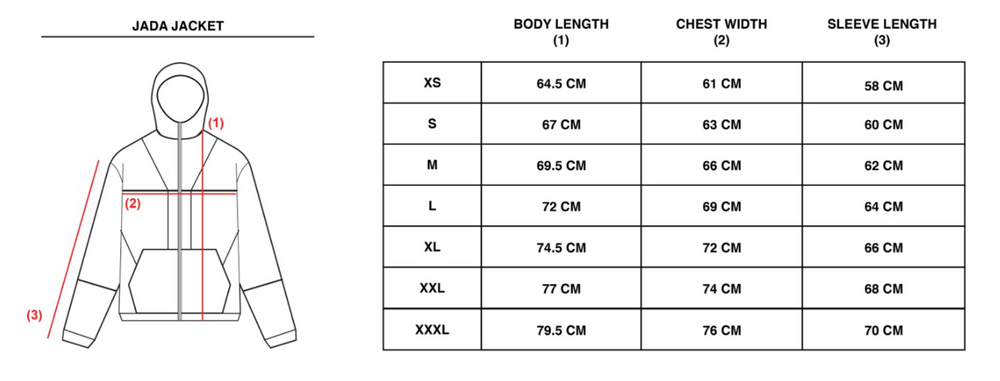 JADA HORIZON JACKET - BLUE size chart