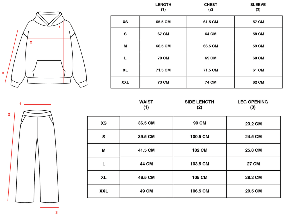 5 STAR - WWT LOGO UNIFORM HOODIE + SWEATPANTS - BLACK size chart